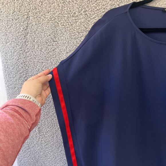 Boston Proper Womens Poncho Batwing Sleeves Tunic Blouse Navy Blue red M Medium - Picture 4 of 11